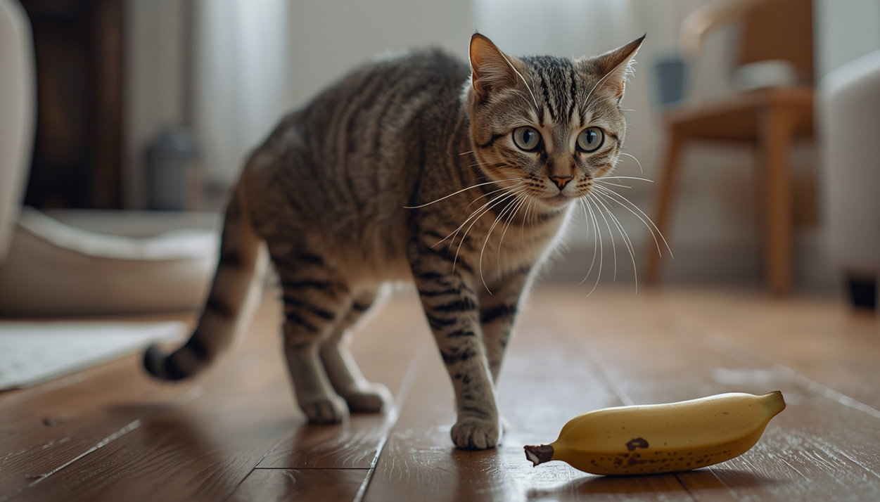 Кошка боиться банан